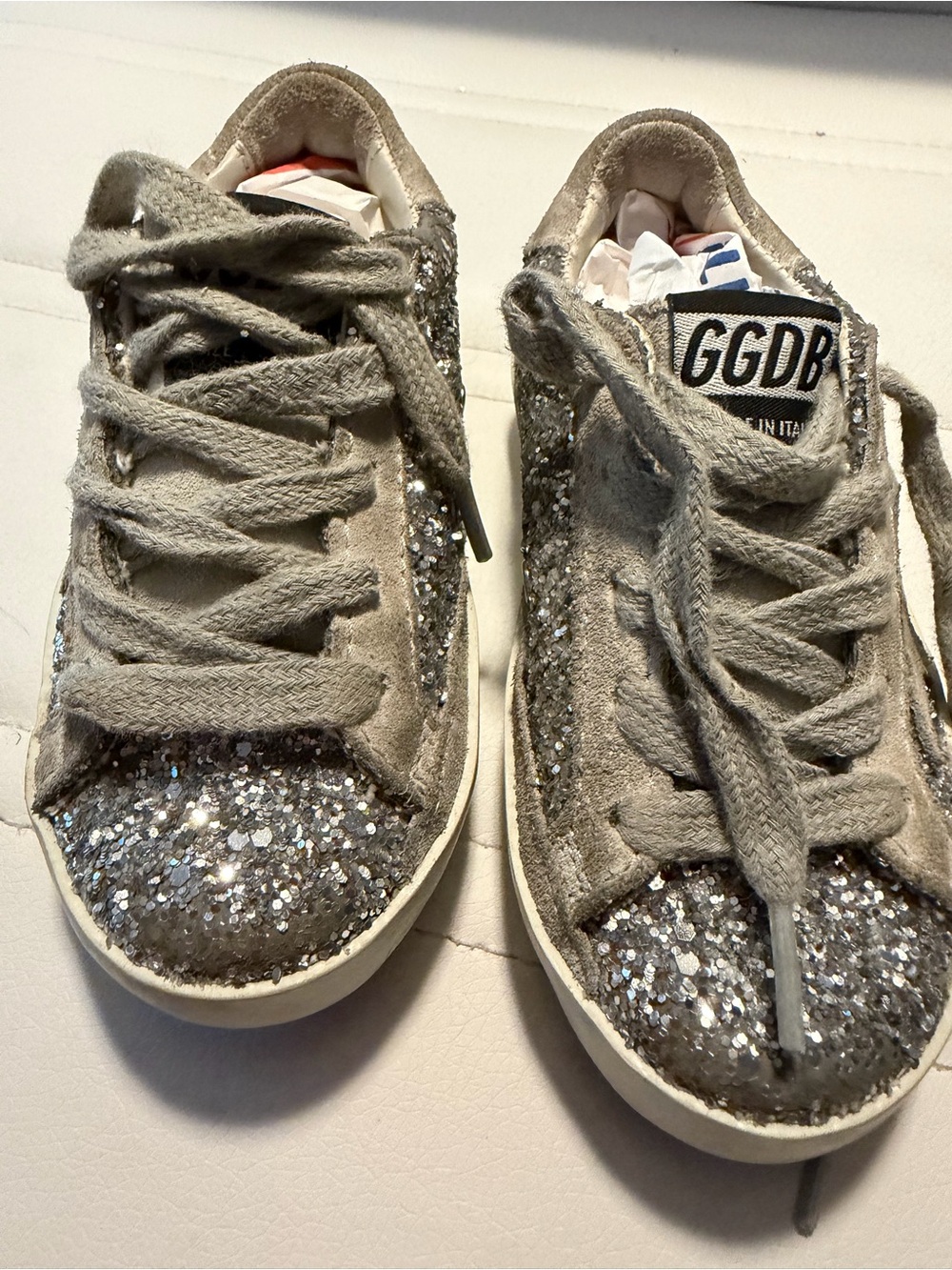 Golden Goose Kids Super-Star EU 23 US 7 Silver Glitter Suede GGDB Italy
